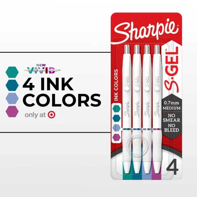 Sharpie 4pk S-Gel Pens 0.7mm Bright Assorted Ink Colors: Multicolored Gel Pens for Art & Office Use