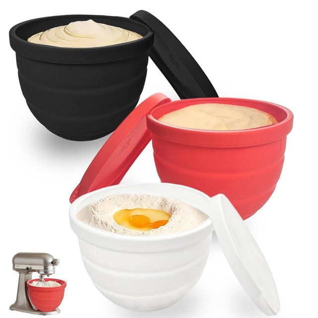 Silicone Bowl Liner for KitchenAid Tilt-Head 5Qt Mixers, 3-Pack Liners with Lids