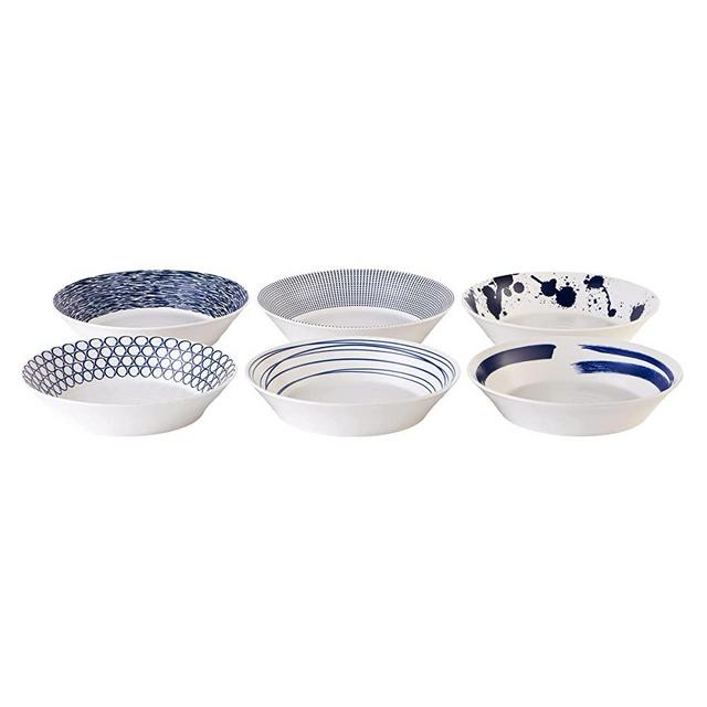 Royal Doulton Pacific 40034452 22cm Pasta Bowl Mixed Set of 6 Porcelain Blue, 6 Set