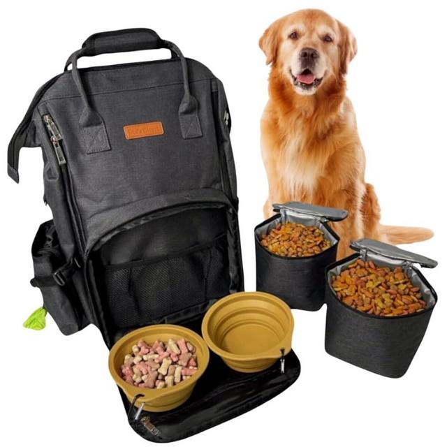 Tito's Closet Dog Travel Bag – Includes Accessories, 2 Dog Bowls, 2 Dog Food Containers, Treat Bag – Ultimate Pet Travel Bag for Supplies (Black)