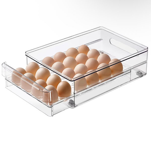 24 Capacity Egg Holder for Refrigerator Organizer Bins, BPA Free Egg Storage Container with Non-Slip Pads, Space-Saving Egg Tray for Fridge Drawer