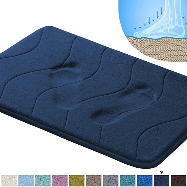 Flamingo P Soft Non Slip Absorbent Bath Rugs Area Rug Sets Bathroom Rug Set Memory Foam Bath Mats for Bathroom (Navy Waved Pattern, Size: W20 x L32)