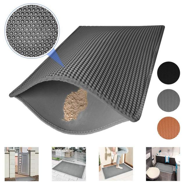 Sellemer Rubber Door Mat for Indoor Outdoor, Floor Mat for Entry, Patio and Bathroom, Pocket Design for Dirt Collecting, Shoes Scraper, Waterproof & Easy to Clean (35"x23", Grey)