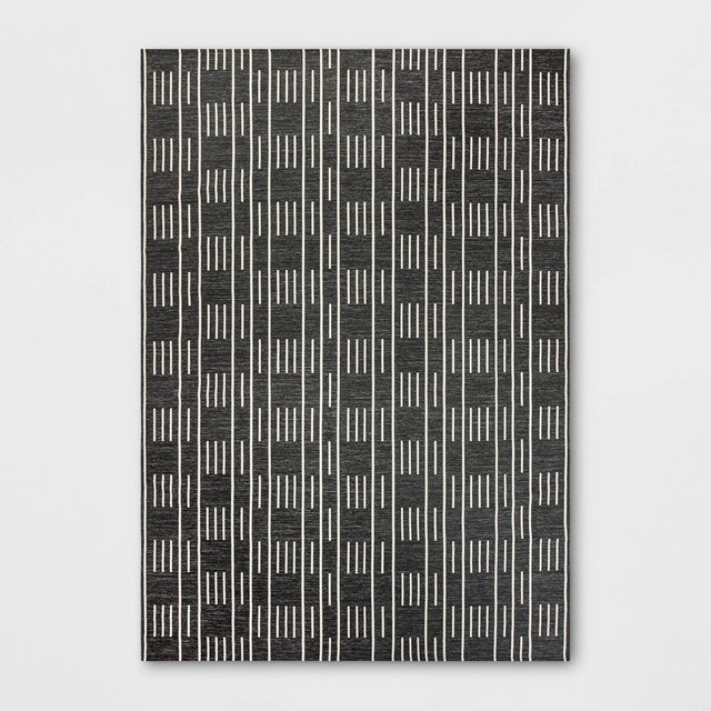 7'x10' Striped Checks Outdoor Rug Charcoal Gray - Threshold™