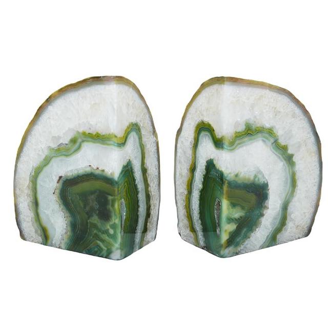 Nature's Decorations Agate Bookends - A Quality Green Geode Book Ends with Rubber Bumpers for Shelves, Office, Home Decor, Heavy Duty Cute Stone Bookend Pair for Decoration (2-3 LB)