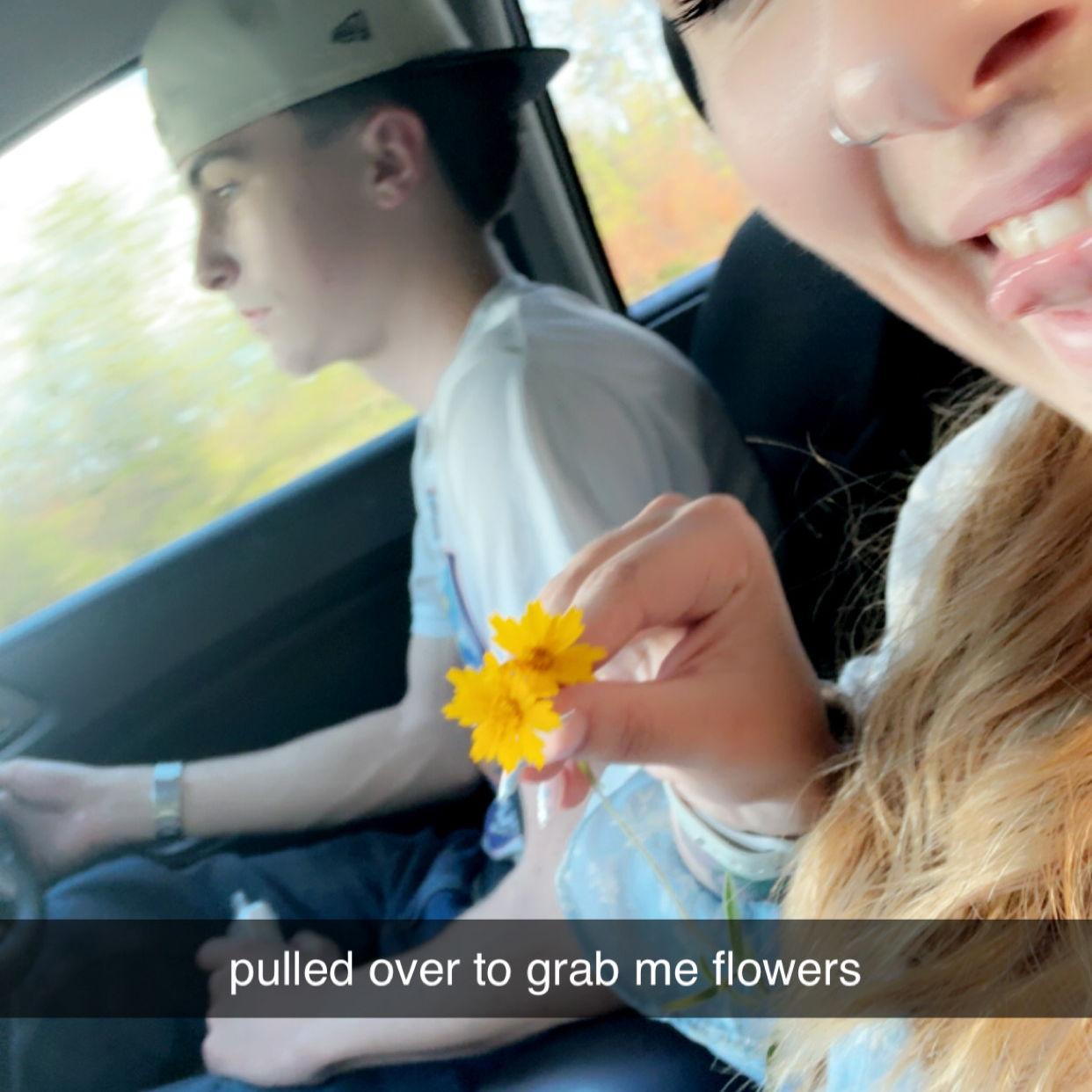 On the way to meet Ryans parents he pulled over to grab Emma flowers.