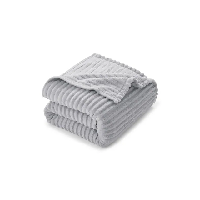 Nestl Soft Twin Blankets for Bed, Warm Fuzzy Twin Size Blanket, Light Gray Cut Plush Fleece Blanket