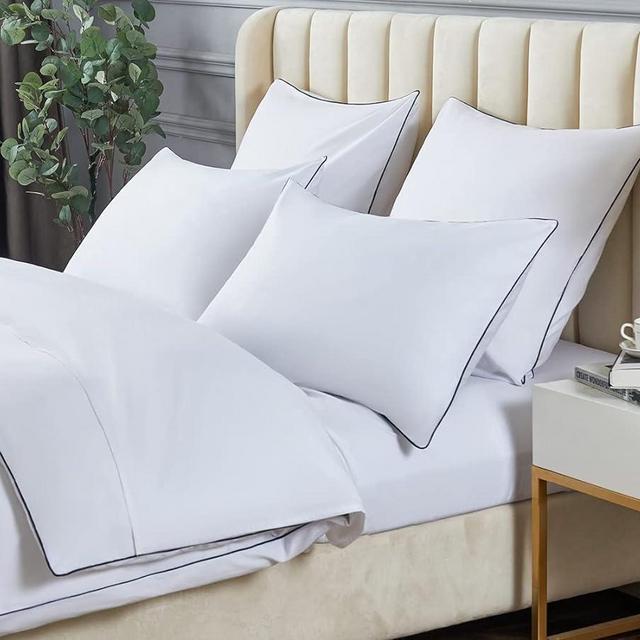 DAUAOTO King Size Duvet Cover Set, White Microfiber Bedding with Contrasted Navy Piping, 1 104"X90" Duvet Cover + 2 20"X36" Shams