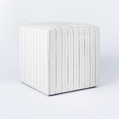 Lynwood Square Upholstered Wide Cube Stripe White - Threshold™ designed with Studio McGee