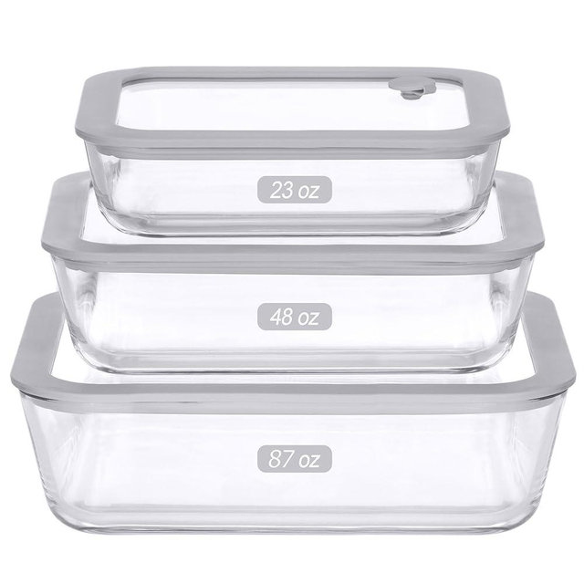 EcoEvo Glass Food Containers with Glass Lid, Microwave Safe Glass Food Storage Container Set, 3 Pack of Large Size, Glass Food Containers with Lids, Glass Meal Prep containers with Leak Proof Lid.