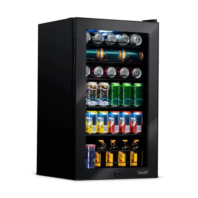 19 in. 126 (12 oz.) Can Freestanding Beverage Cooler Fridge with Adjustable Shelves, Modern Black