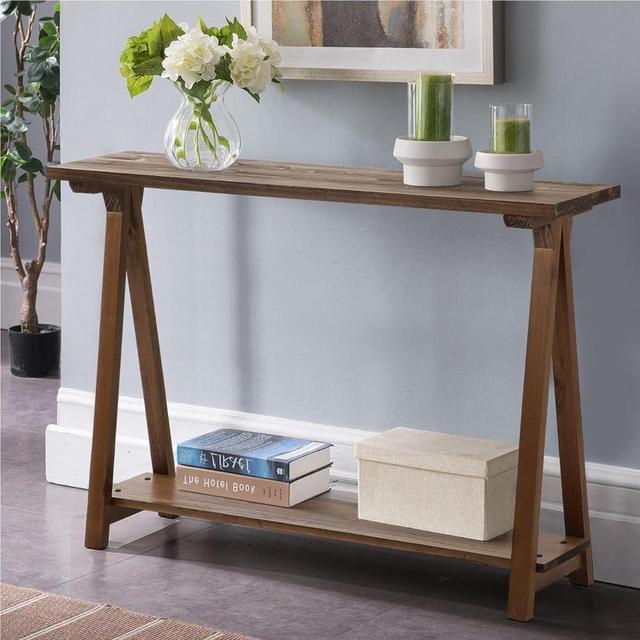 HOKYHOKY Solid Wood Console Tables - 43.3" Firwood Farmhouse Rustic Hallway Table, Foyer Tables Living Room, Solid Firwood Sofa Table for Entryway, Brown
