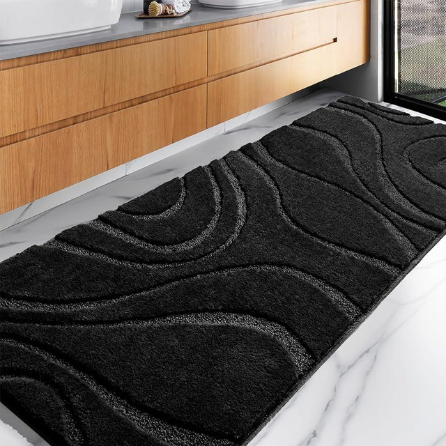 DEXDE Bathroom Rugs Runner 24 x 60 Inch, Extra Long Bathroom Rug Non-Slip, Machine Washable Bath Mats Rug, Black Soft Carpets for Bathroom Shower