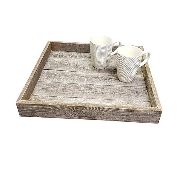 Rockin' Wood Farmhouse Rustic Weathered Reclaimed Wood 24 x 24 Inch Square Ottoman Tray for Coffee Table or Kitchen Counter Decor