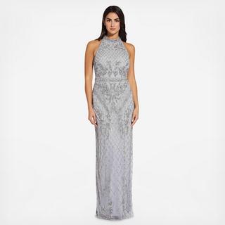 Mock Neck Beaded Column Dress with T-Back