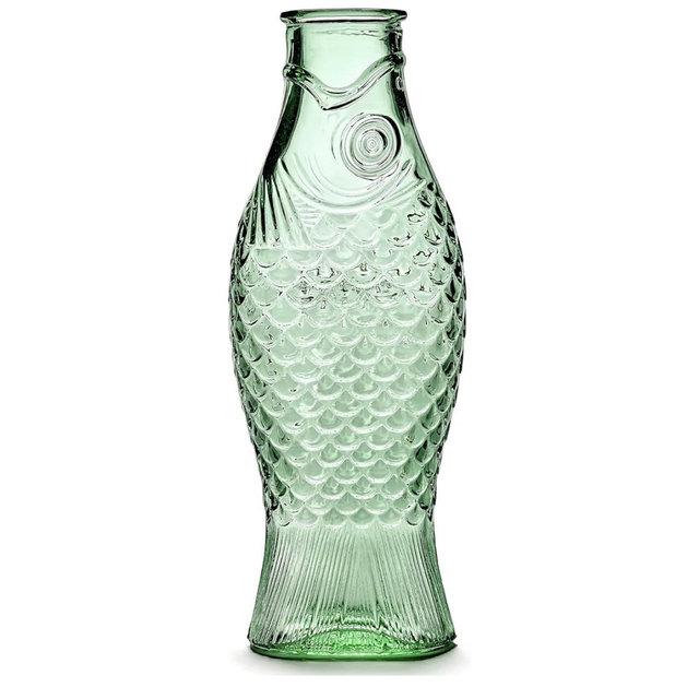 Serax Glass Water Pitcher | Fish & Fish glassware by Paola Navone | Wine Carafe Decanter 28.74 fl oz | Clear Green Bottle Container for hot & cold Drinks | Fridge Beverage Dispenser, Suitable as Vase