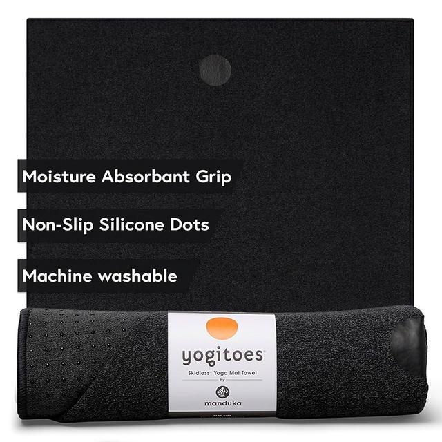 Yogitoes Manduka Yoga Towel for Mat Nonslip and Quick Dry for Hot Yoga with Rubber Bottom Grip Dots 72 Inch Long Onyx Thin and Lightweight (262023001)