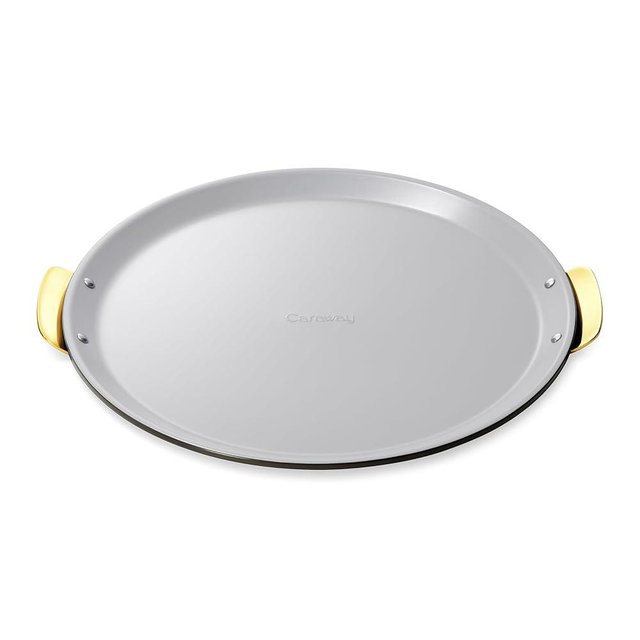 Caraway Pizza Pan - 15” Non-Stick Ceramic Baking Pan with Handles - Oven Safe up to 550ºF - Non-Toxic, PTFE & PFOA Free - Black