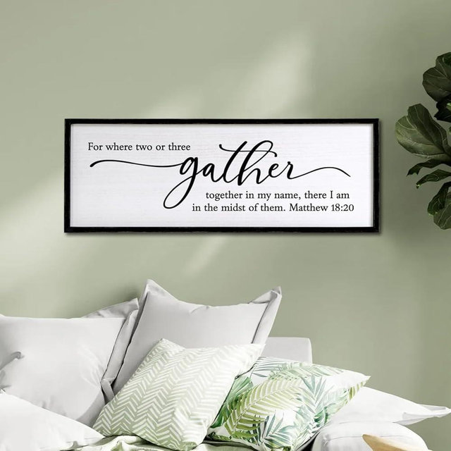 For Where Two or Three Gather Together Wall Art – 40 x 15 Inch Christian Bible Verse Wooden Framed Sign, Matthew 18:20 Scripture Decor for Living Room, Church or Prayer Space (Black)