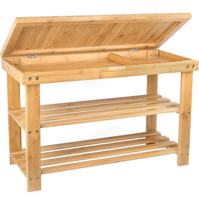 Shoe Rack Storage Bench Bamboo Organizer Entryway Organizing Shelf with Storage Drawer on Top