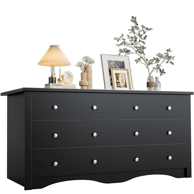 YESHOMY Dresser for Bedroom, 6 Drawer Dressers, Wide Storage Organizer Chest and TV Stand for Bedroom, Living Room, Hallway, Dormitory, Dark Black