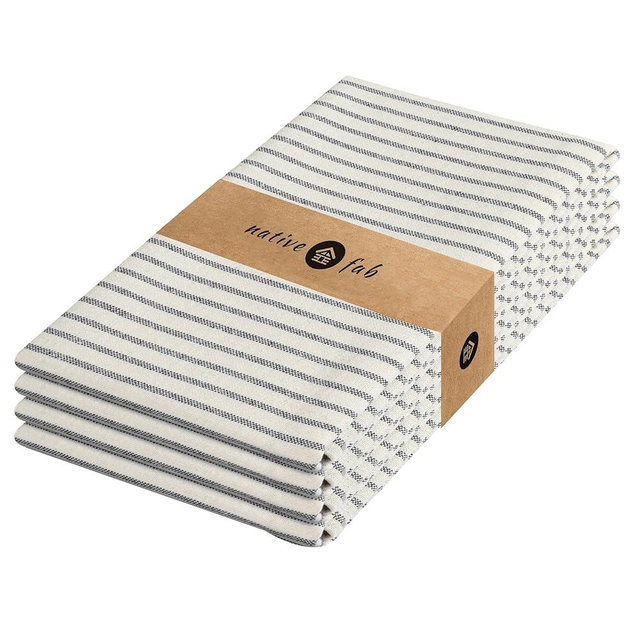Native Fab 4 Pack Farmhouse Stripe Kitchen Dish Towels Cotton Super Absorbent Quick Drying Reusable 18x26 Inches - Bar Hand Towels, Kitchen Cleaning Towels with Hanging Loop, Milenna Black