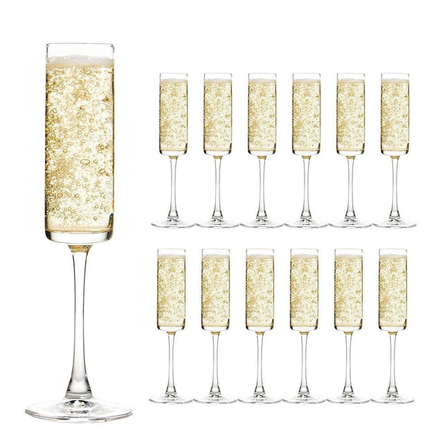 UMEIED 6 Oz Cylinder Champagne Flutes Set Of 12, Long Stemmed Crystal Clear Champagne Flute Glass Set, Sparkling Wine Glass for Home Party Wedding Anniversary Birthday Christmas