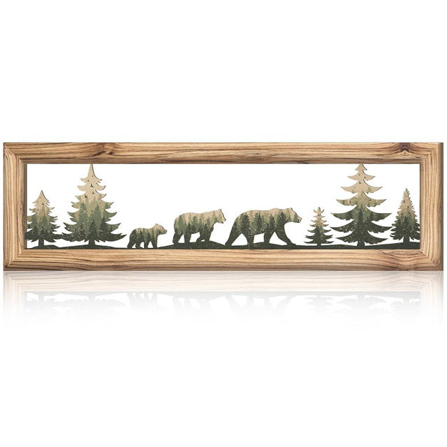 Wesiti Woodland Bear Wall Art 16 in Wood Frame Metal Bear Wall Decor Rustic Wildlife Wall Decor Farmhouse Lodge Cabin Wall Decor Animal Picture Art Decor for Home Bedroom Living Room