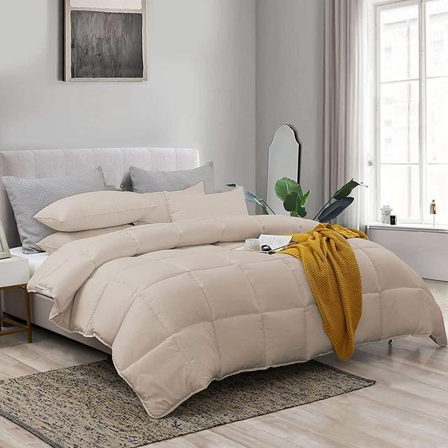 L LOVSOUL All Season Down Alternative Comforter (Beige,Queen)-Ultra Soft Brushed Microfiber-Comforter Plush Mircofiber Comforter Duvet Insert