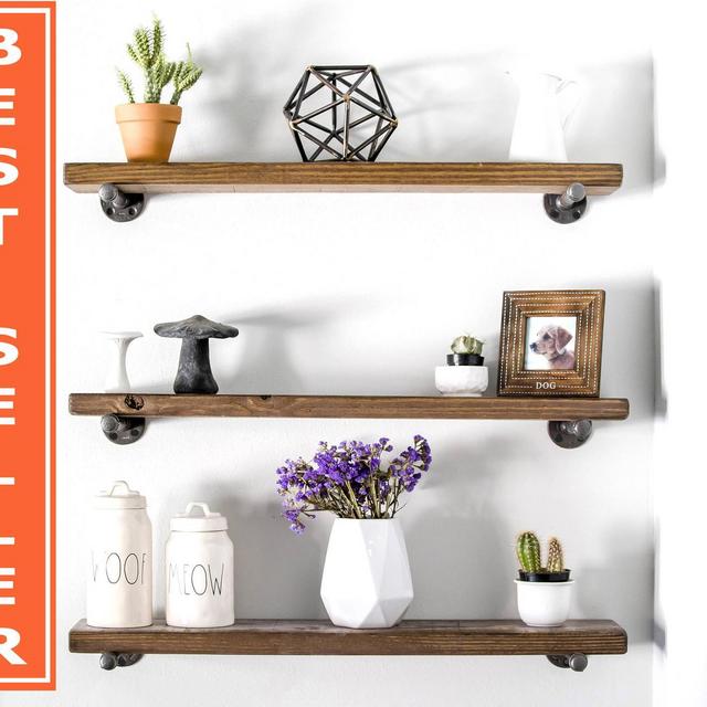 Eco-Friendly Floating Shelves Floating Shelf Rustic Open Wooden Reclaimed Wood Pipe Farmhouse Shelves Wall Bookshelves Bathroom Kitchen Book