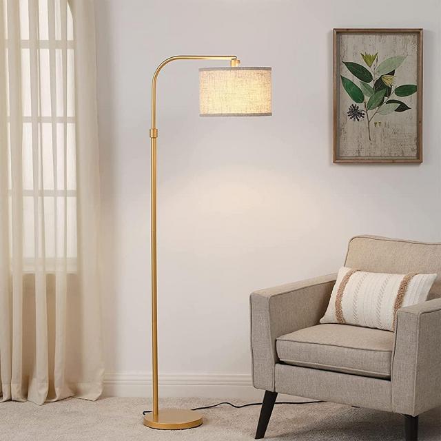 EDISHINE Modern Arched Floor Lamp, Arc Standing Tall Lamp with Adjustable Linen Lampshade, Corner Reading Light for Living Room, Bedroom, Office, 62.5"
