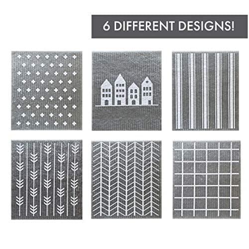 6 Pack Classic SWEDISH DISHCLOTHS for Kitchen & Home | Use as Reusable sponges or Reusable paper towels WASHABLE & BIODEGRADABLE Swedish dish cloths | Eco friendly sponges | Eco friendly paper towels