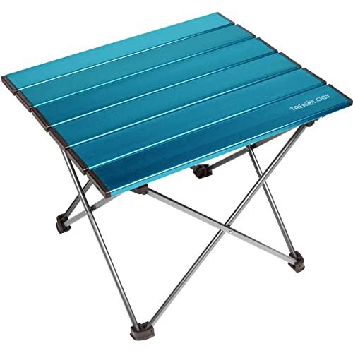 Trekology Portable Camping Side Tables with Aluminum Table Top: Hard-Topped Folding Table in a Bag for Picnic, Camp, Beach, Boat, Useful for Dining & Cooking with Burner, Easy to Clean