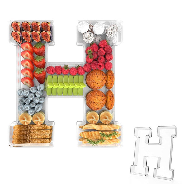 13.8" Acrylic Letter Charcuterie Tray, Charcuterie Letters Fillable Box for Food, Reusable Serving Cake Candy Dish Display Tray for Birthday Anniversary Party Decoration (Letter H)