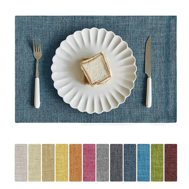 Softalker Faux Linen Placemats Set of 6-12 x 18 Inch, Heat Resistant Double Layered Durable Burlap Farmhouse Place Mats, Non-Slip Washable Rustic Table Mats for Dining, Kitchen, Party（Teal