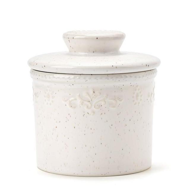 XELA Ceramic Butter Dish - French Butter Crock With Water Line - Keeps Your Butter Fresh and Spreadable - Speckled White