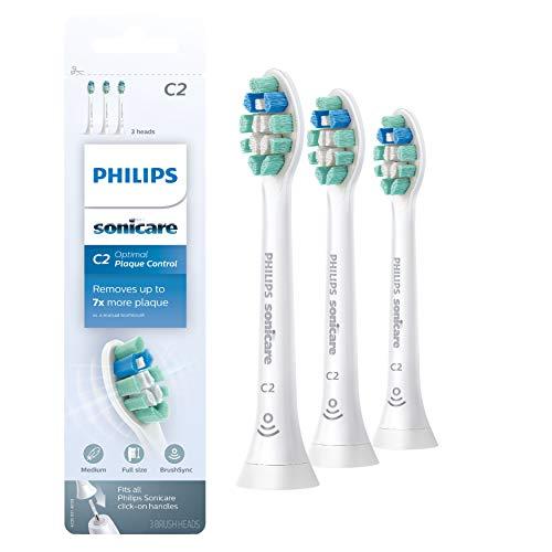 Genuine Philips Sonicare C2 Optimal Plaque Control Toothbrush Head, 3 Pack, White, HX9023/65