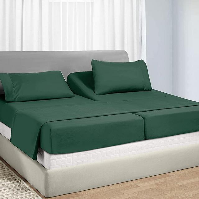 Split King Sheets for Adjustable Bed, Soft 100% Cotton Sheets, 400 Thread Count Sateen, 5 Pc Set with 2 Twin-XL Fitted Sheets, Deep Pocket Sheets, Cooling Sheets, Beats Egyptian Cotton Claims (Green)