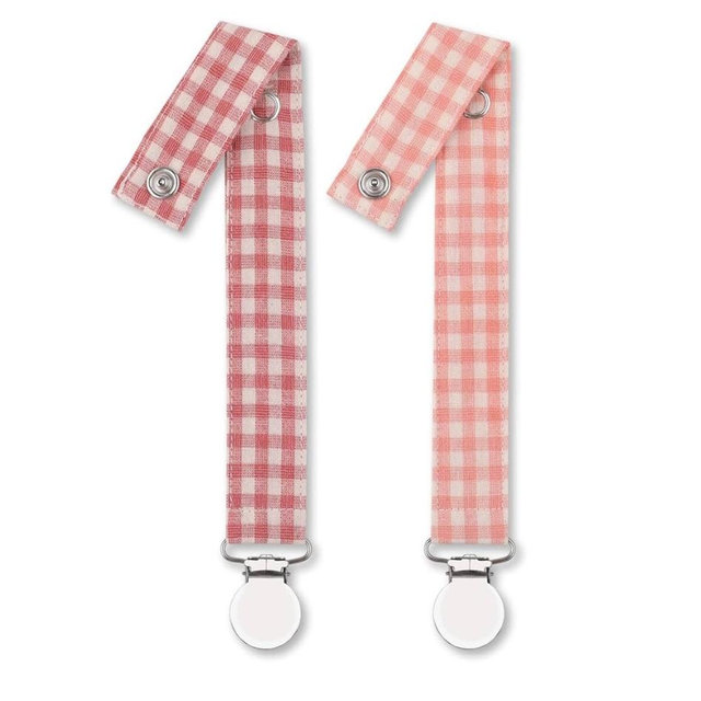 Pacifier Clip Plaid Button for Girl （2 Pack）