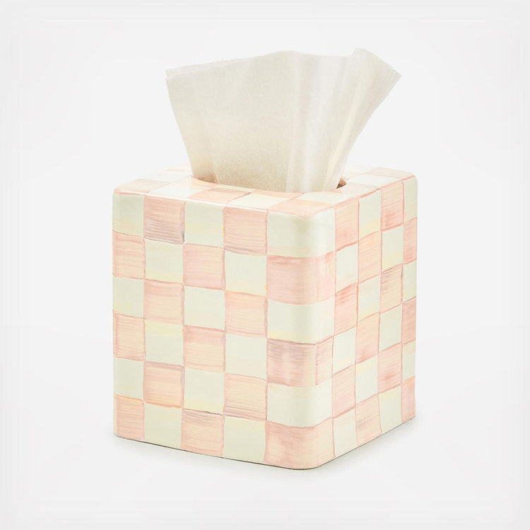 MacKenzie-Childs, Rosy Check Steel Boutique Tissue Box Cover | Zola