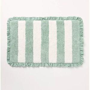 Green Ruffled Stripe Tufted Bath Mat