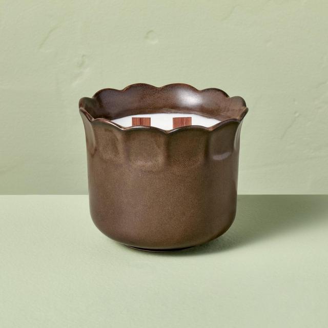 2 Wooden Wick Ceramic Scalloped Rim Harvest Chestnut Jar Candle 11oz - Hearth & Hand™ with Magnolia