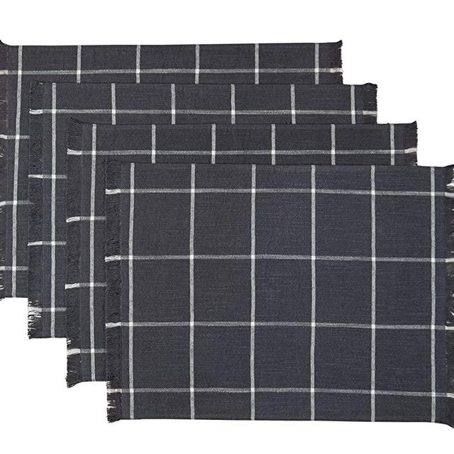 Sticky Toffee Yarn Dyed Farmhouse Plaid Placemat Set, 14 in x 19 in, 4 Pack, Gray