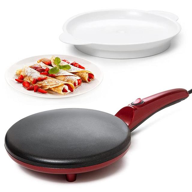 Auto Power Off Electric Crepe Maker I Pan APO Portable Crepe Maker & Hot Plate Cooktop I ON/OFF Switch I Nonstick Coating I Automatic Temperature Control I Easy to use I Pancakes, Blintz, Chapati . (Red)
