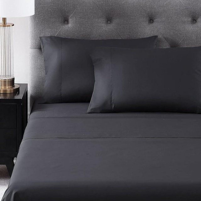 Pure Parima Hotel Collection Ultra Percale Sheet Set, 100% ELS Giza Egyptian Cotton, All Natural, Flat, Fitted, and 2 Pillow Cases (Carbon, King)
