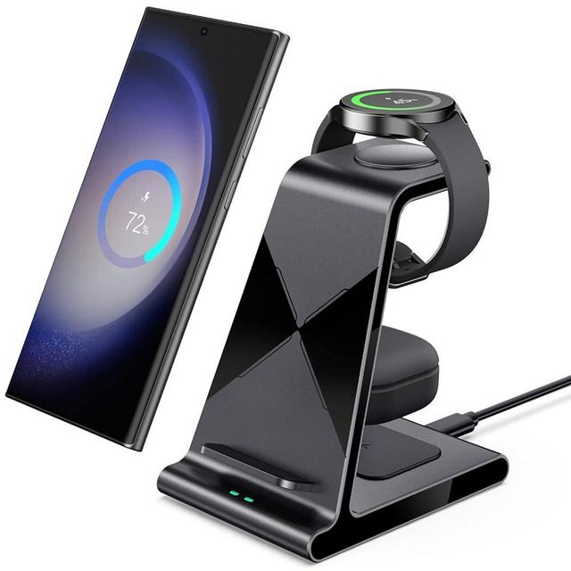 Wireless Charger for Samsung, Charging Station 3 in 1 Compatible with Samsung Galaxy S23 Ultra/S23+/S23/S22/Note 20/Z Flip 5/Fold 5, for Galaxy Watch 6/5/4, Galaxy Buds 2 Pro/Pro (Not Include Adapter)