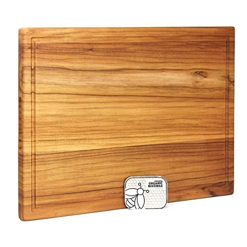 Ziruma Extra Large Prime Teak Wood Cutting Board Cured with Organic Beeswax - 24 x 18 x 1.5 in ( 2 oz of Extra Beeswax Included )