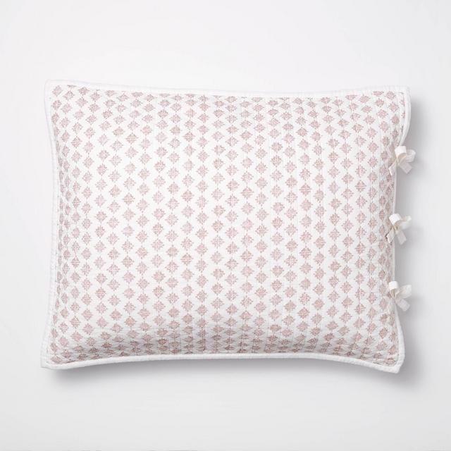 Standard Decorative Border Cotton Slub Wood Block Print Quilt Sham Mauve - Threshold™ designed with Studio McGee