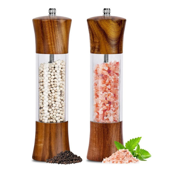 Acacia Wood Premium Acrylic Salt and Pepper Grinder Set