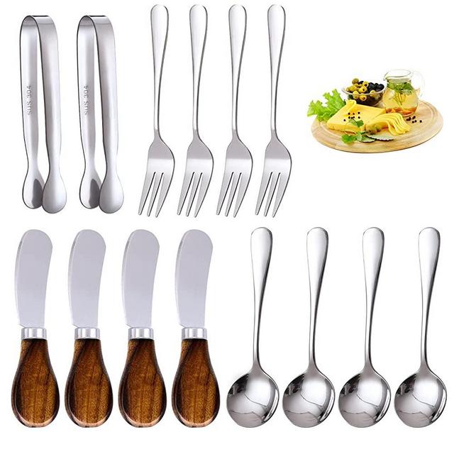 14 Pcs Cheese Spreader Set, Stainless Steel Butter Knife, Mini Tongs, Serving Spoon and Fork, Used for Cheese Spreader Knives for Cheese, Butter, Jam